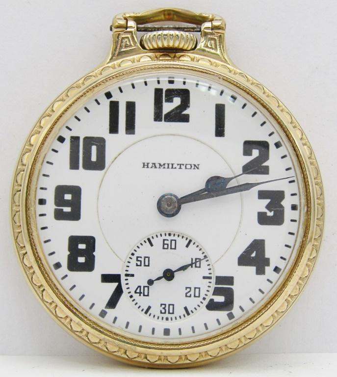 Hamilton 992 Elinvar; 21 Jewel, 16 Size: Double Sunk Porcelain Dial; Hamilton Marked "Bar Over Crown"; Yellow Gold Filled Screwback Case