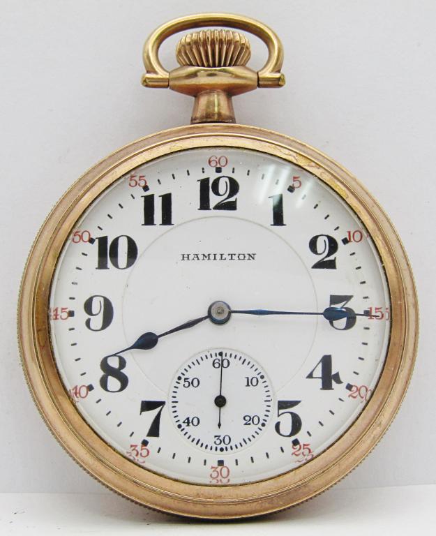 Hamilton 990; 21 Jewel, 16 Size: Double Sunk Porcelain Dial; Yellow Gold Filled Screwback Case