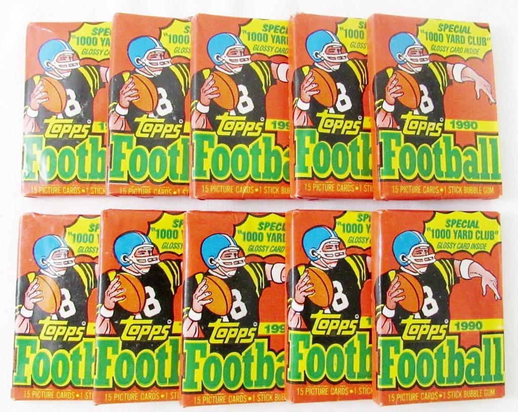 (10) 1990 TOPPS FOOTBALL WAX PACKS: UNOPENED PACKS
