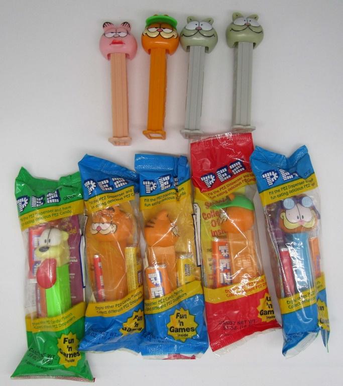 LOT OF 9 GARFILED PEZ FROM THE 1990'S: MOST UNOPENED