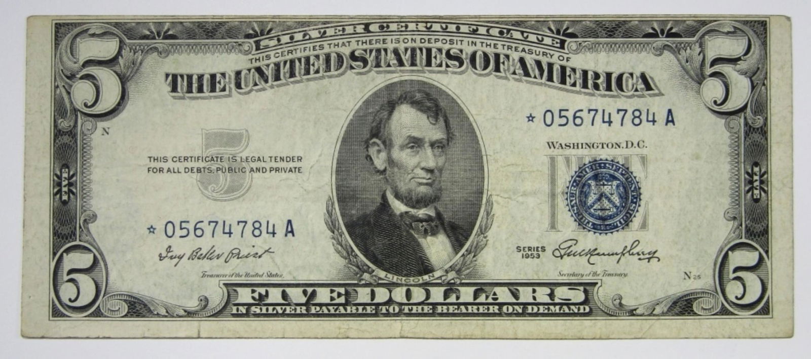 1953 $5 SILVER CERTIFICATE STAR NOTE (1 of 2)