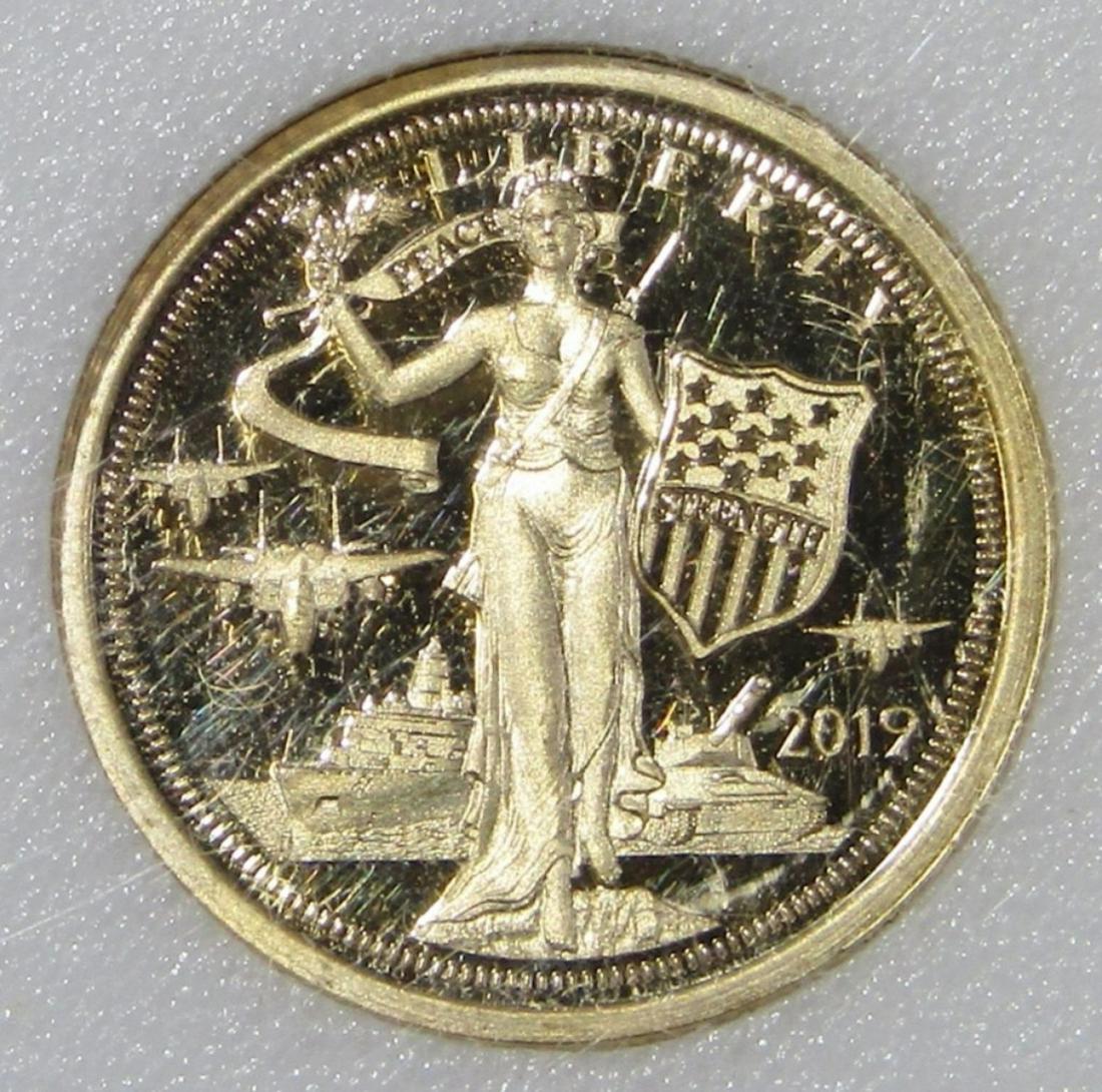 2019 $5 COOK ISLANDS 1/10 oz .24 GOLD: PEACE THROUGH STRENGTH, A TRIBUTE TO THE UNITED STATES. IN CAPSULE.