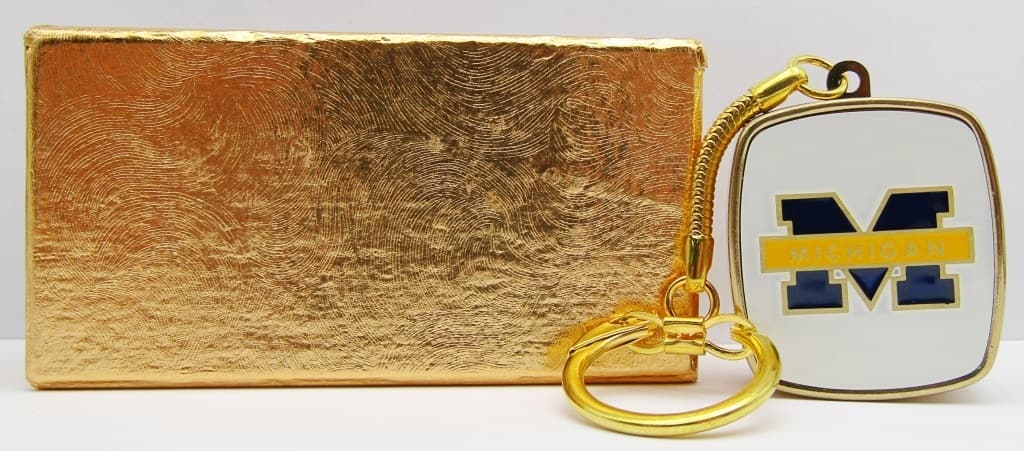 Vintage Sankyo Clover Windup Keychain Musicbox: Plays a short tune (Unidentified) State of Michigan Logo; New In Box!