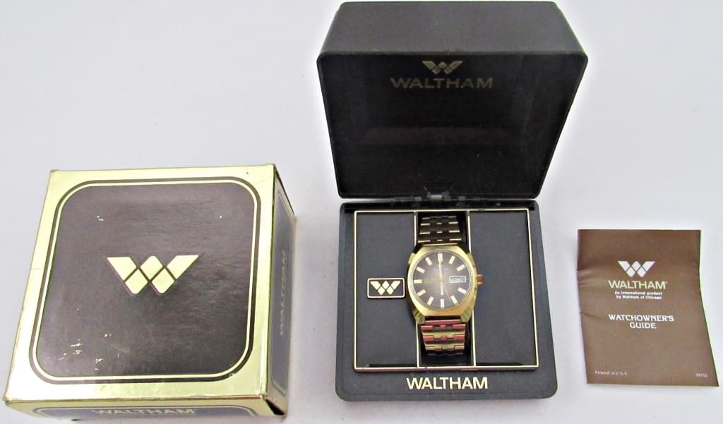 Waltham Self-Winding Watch Day Date 1970's: Untested, In Original Box! 7Up Logo On Watch Face.
