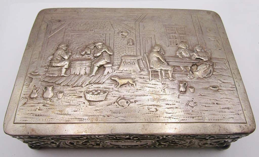 Antique German Jewelry Box 800 Silver And Glass Auction