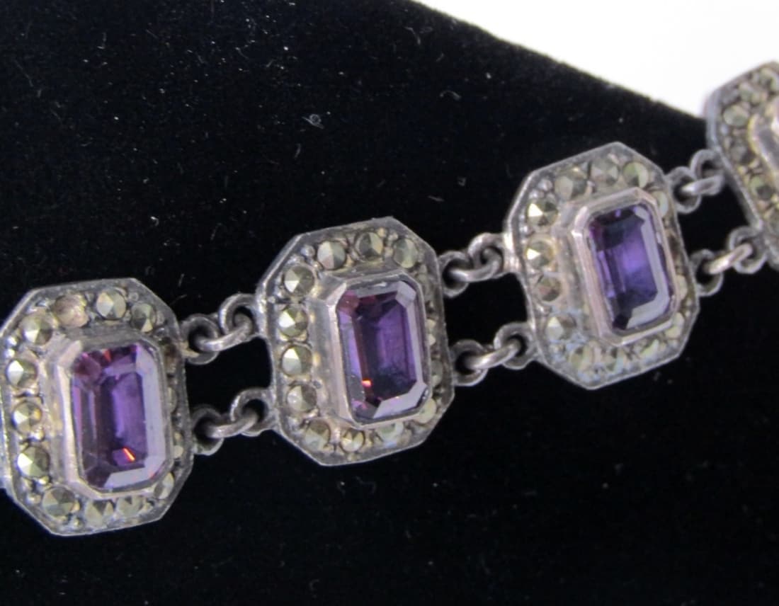 STERLING / AMETHYST / MARCASITE BRACELET: 16 DWT