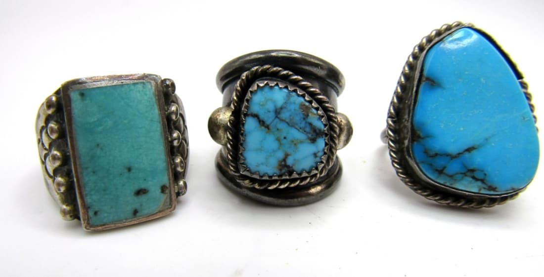 (3) TURQUOISE STERLING RINGS - NICE LARGE STONES (1 of 5)