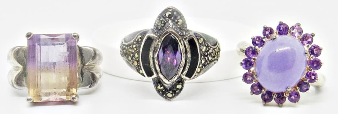 (3) STERLING RINGS with PURPLE STONES (1 of 3)