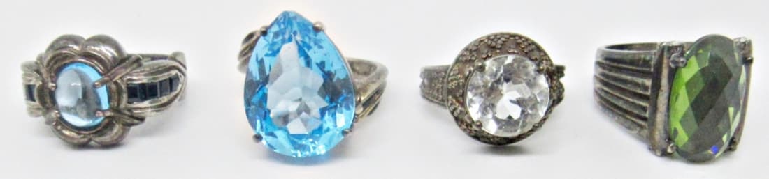 (4) STERLING RINGS with LARGE CENTER STONES (1 of 4)