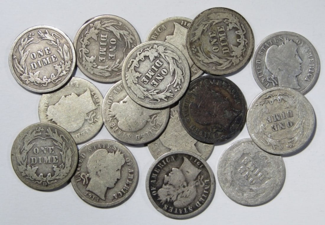 BARBER DIME LOT of 15 COINS (1 of 2)