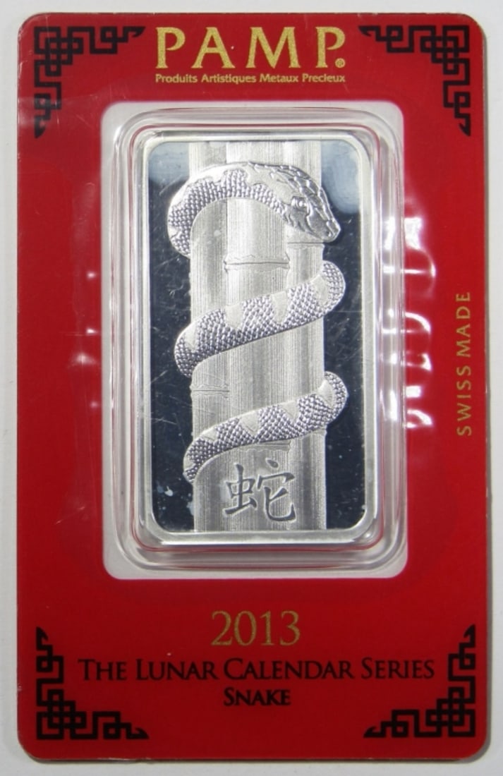 2013 PAMP LUNAR CALENDAR SNAKE SILVER: 1oz .999 SILVER BAR THE LUNAR CALENDAR SERIES. SEALED IN PAMP CERTIFIED ASSAYER PACKAGING