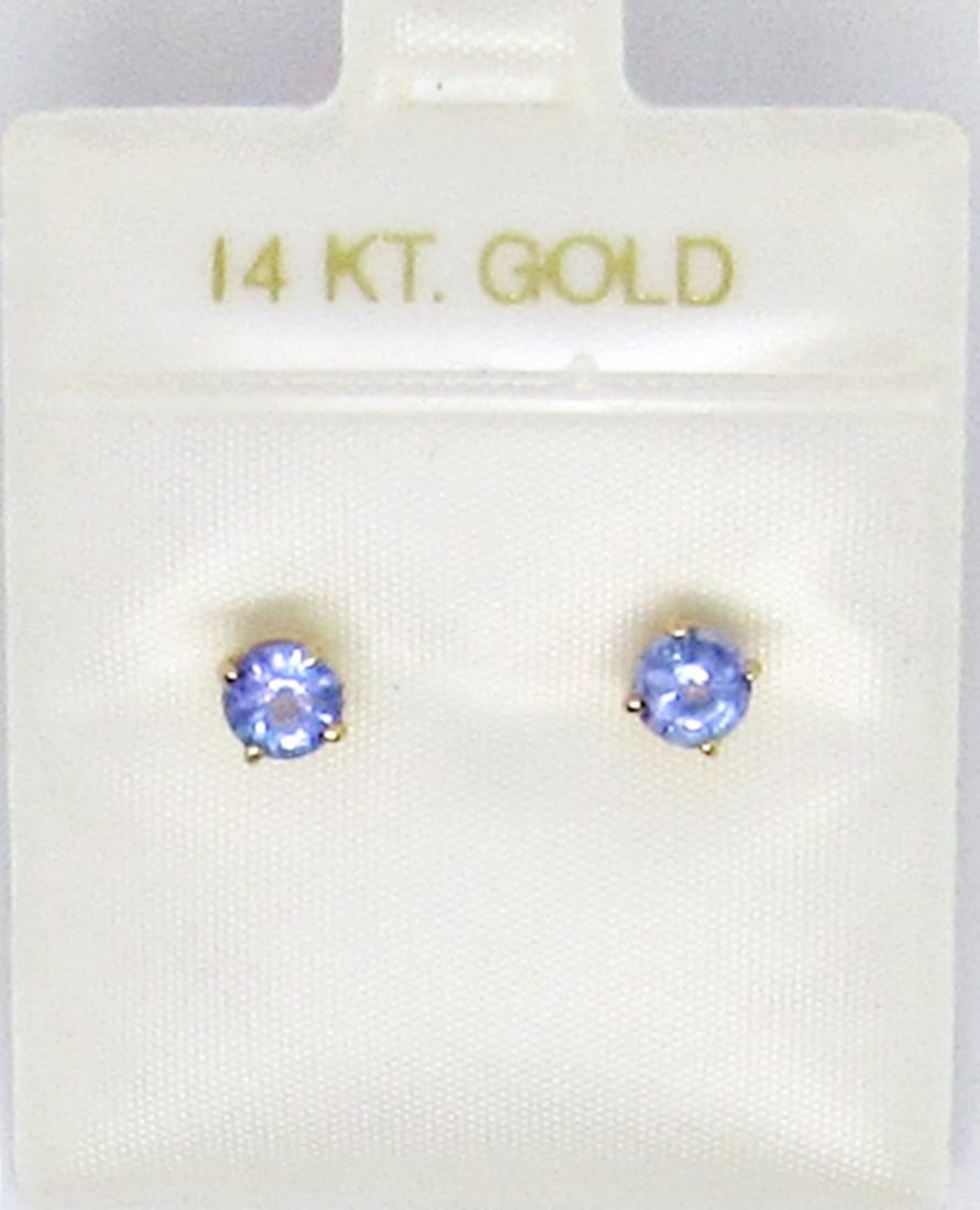 NEW! PAIR OF 14K YELLOW GOLD TANZONITE STUD: EARRINGS