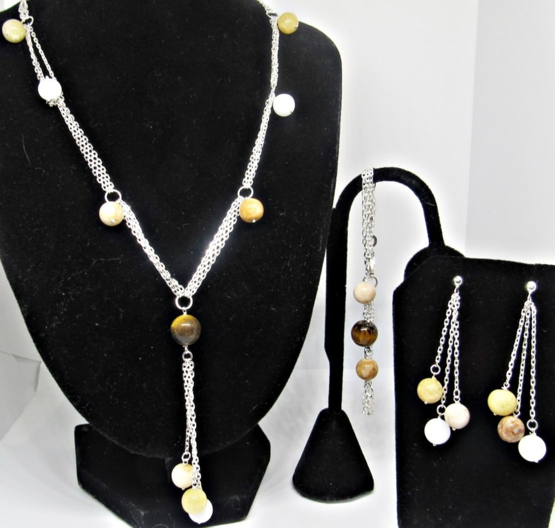 PRETTY STERLING JEWELRY 3 pc SET w/NATURAL STONES (1 of 9)