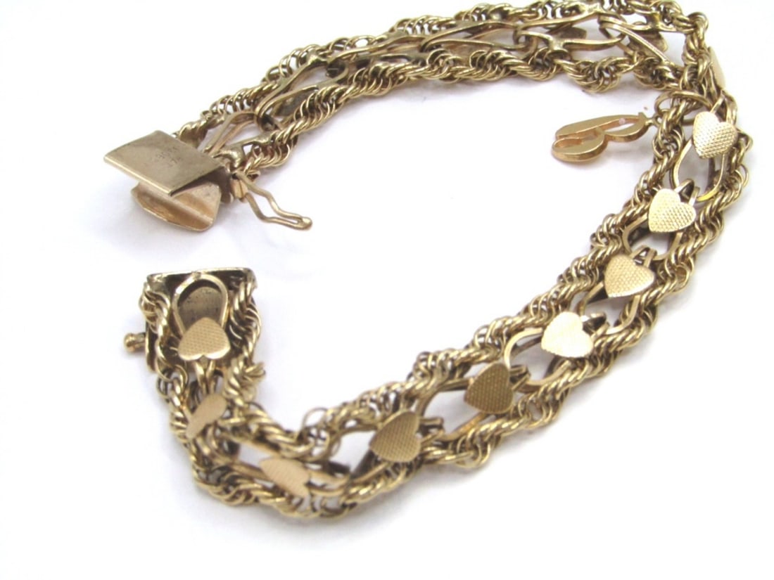 14K HEART CHARM BRACELET WITH "B" INITIAL CHARM (1 of 4)