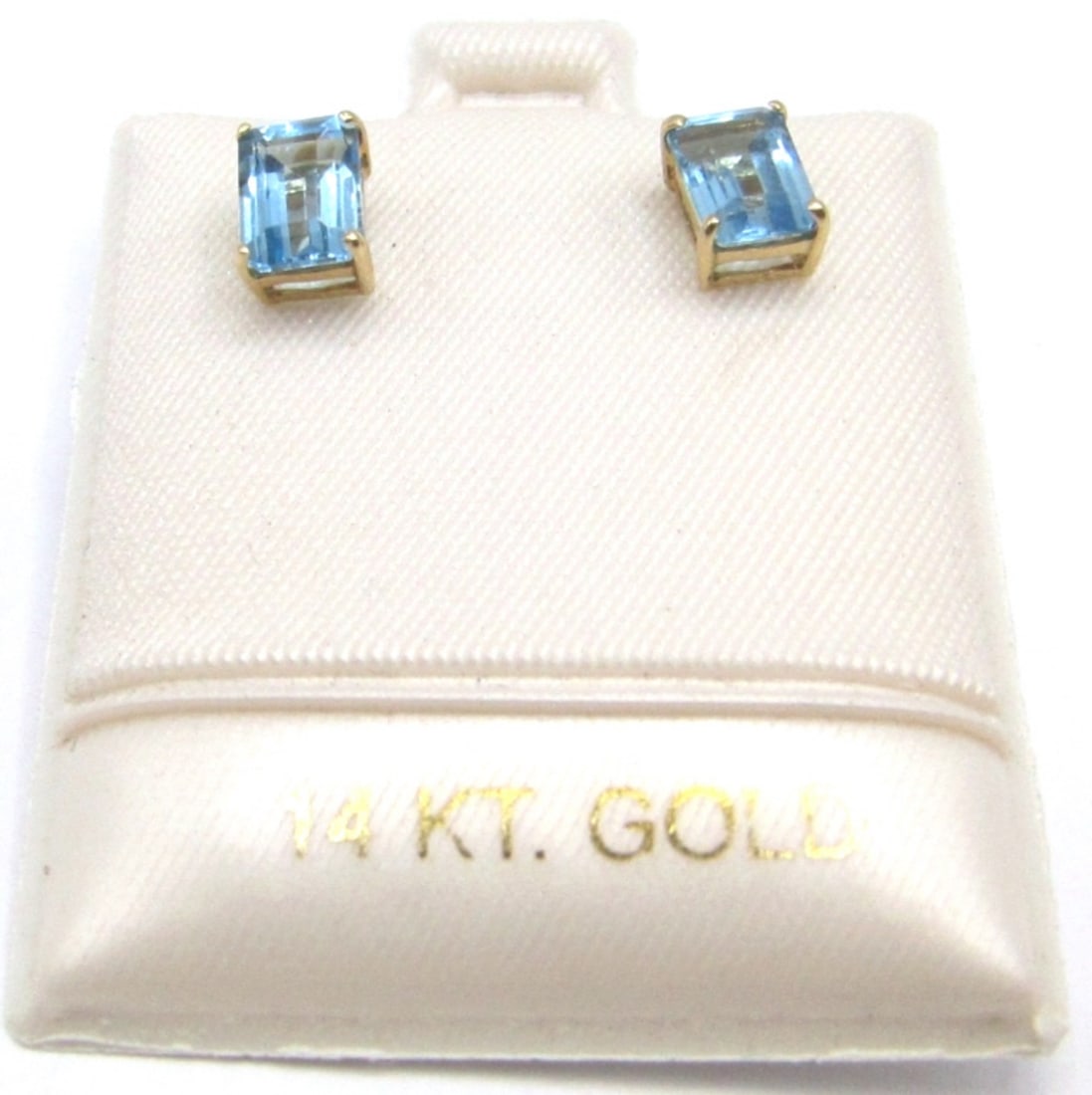 14K PAIR OF PIERCED RECTANGLE TOPAZ STUD: EARRINGS-TOTAL 1 DWT