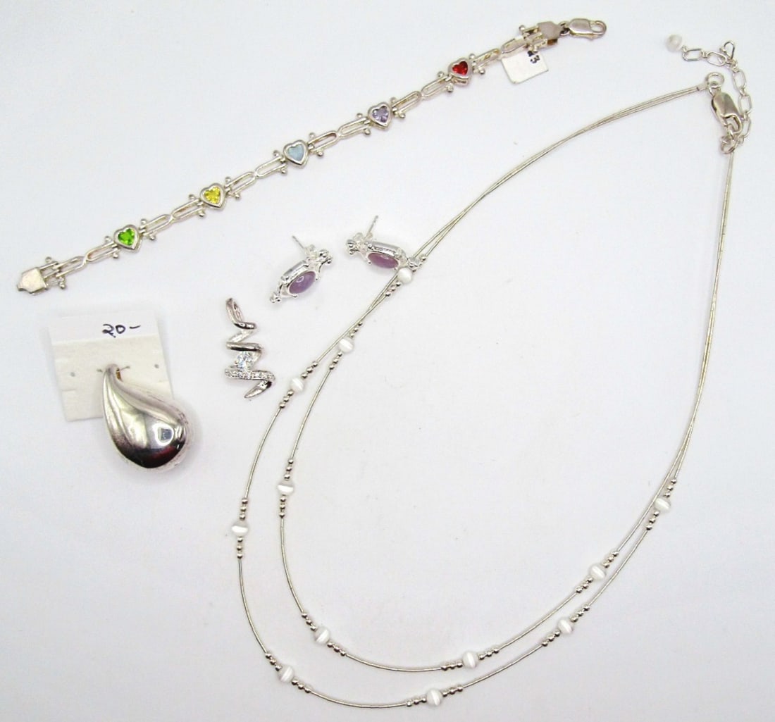 (5) STERLING FASHION JEWELRY PIECES - NEW: ALL DIFFERENT PIECES - NEW INVENTORY - IN BAGS or TAGS - ALL 925 STERLING with GEMSTONES, PRECIOUS STONES & NATURAL STONES - GREAT MIX - PERFECT FOR BOUTIQUES & SHOPS!