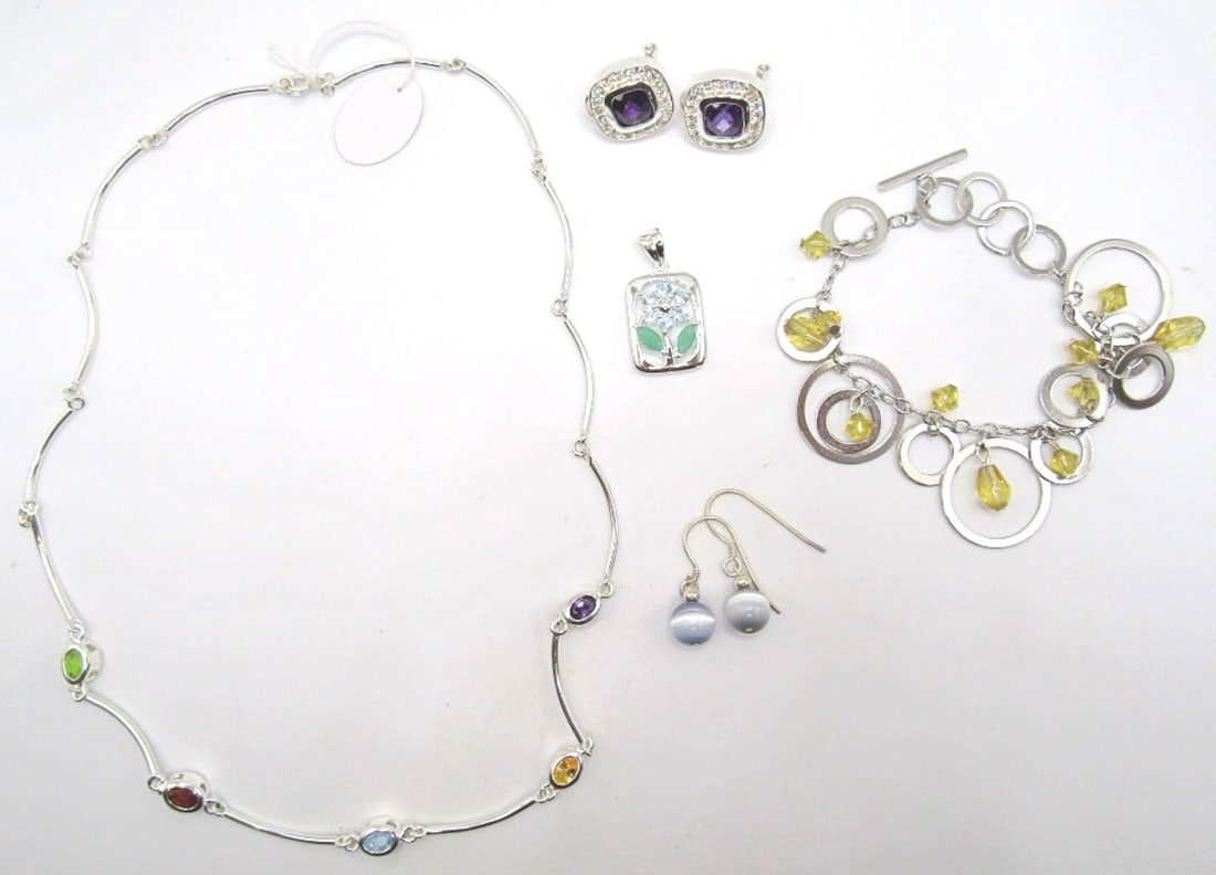 (5) STERLING FASHION JEWELRY PIECES - NEW: ALL DIFFERENT PIECES - NEW INVENTORY - IN BAGS or TAGS - ALL 925 STERLING with GEMSTONES, PRECIOUS STONES & NATURAL STONES - GREAT MIX - PERFECT FOR BOUTIQUES & SHOPS!