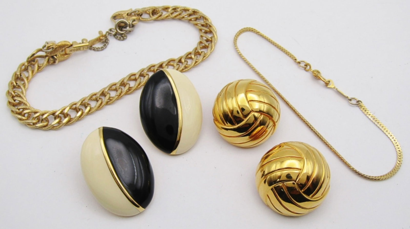 MONET GOLD TONED JEWELRY LOT- 2 PAIR CLIP ON: EARRINGS AND 2 BRACELETS