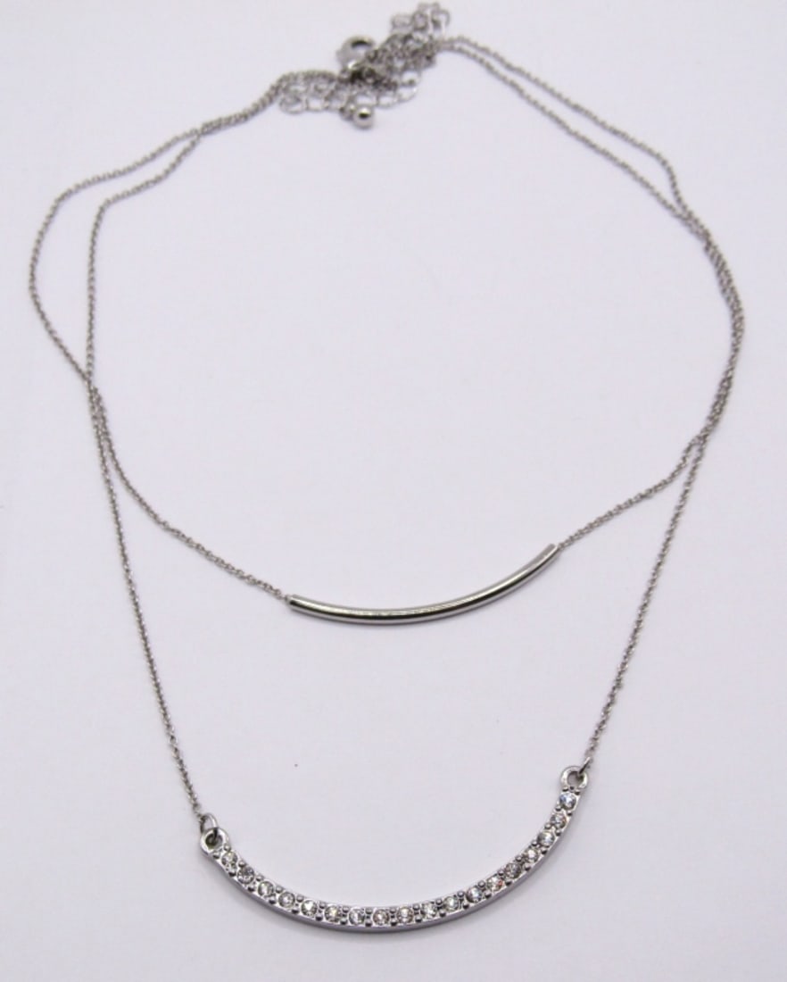 SPARKLY BLINGY RHINESTONE 2-TIER NECKLACE SILVER T (1 of 5)