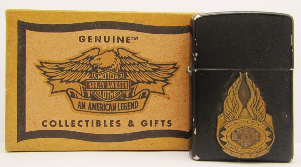Harley Davidson Motorcycles "Wings" Zippo Lighter: Black Finish; Used Condition, In original box.
