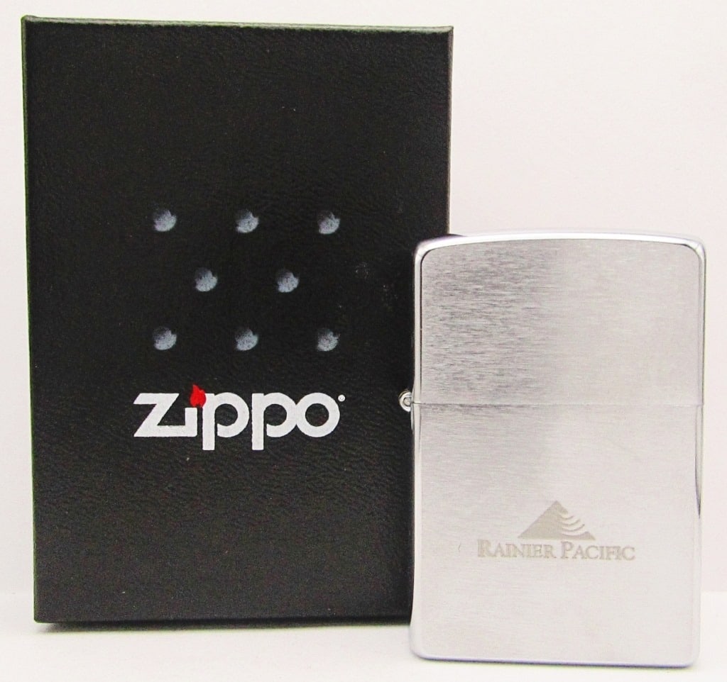 2007 Advertising Brushed Chrome Zippo: "Rainier Pacific" Sealed Zippo Lighter, New In box.