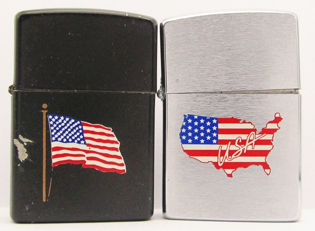 1993 & 1996 American Flag Zippo Lighters: Used Conditions; 1993 Hinge is Corroded (See Photos for more Info).