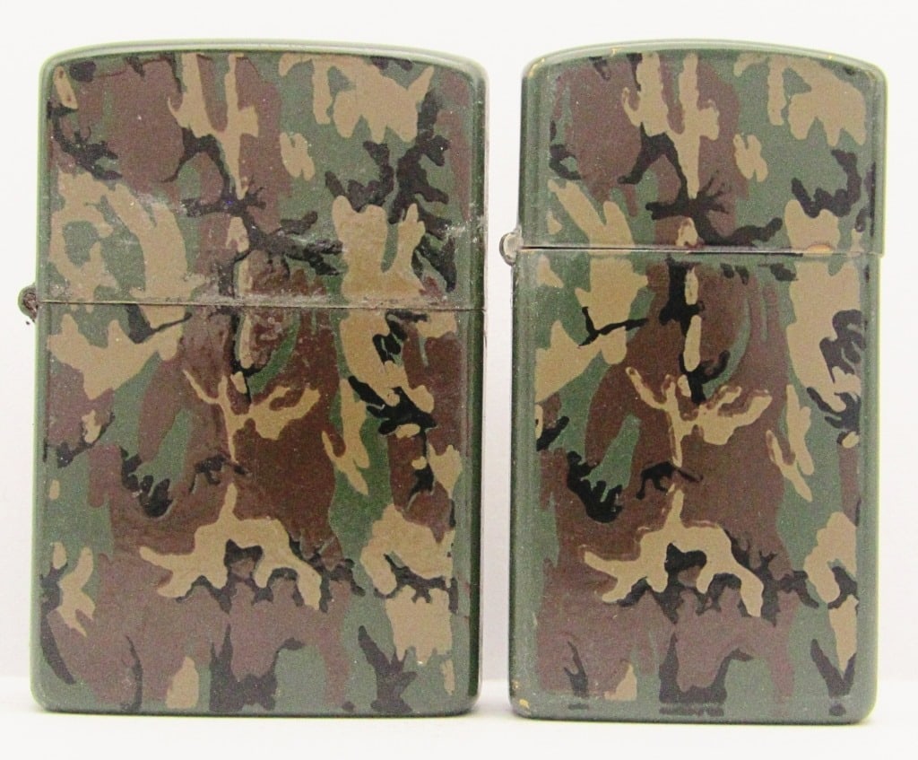 1985 & 1991 Army Camo Green Matte Zippos: Slim & Regular, Used Conditions.