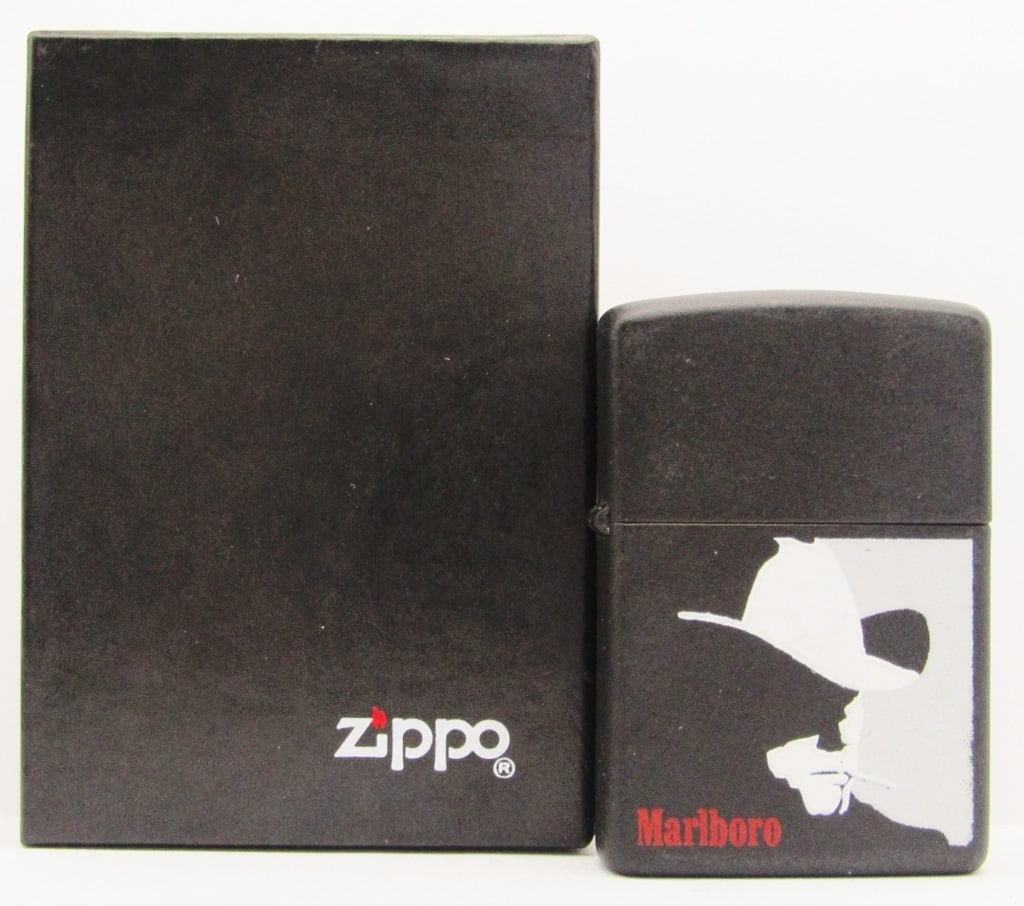 Black Matte Marlboro Man Zippo Lighter In Box: Lightly Fired!