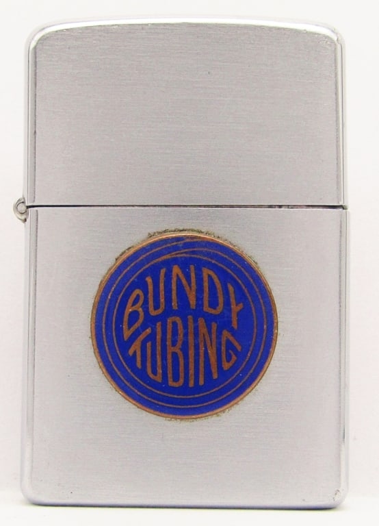 1958 PAT. 2517191 Advertising Zippo Lighter: "Bundy Tubing" Emblem, Used Condition.
