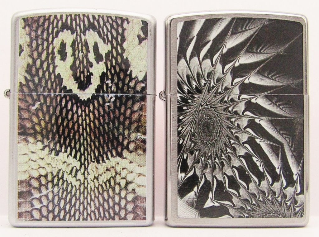 2004 & 2016 SEALED Zippo Lighters - Snake Skin &: Metal Abstract Designs; Both New & Sealed.