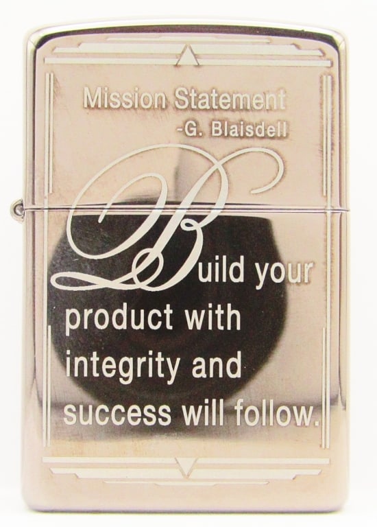 2003 "Mission Statement" G. Blaisdell Zippo: Black Ice Finish; SEALED Zippo Lighter