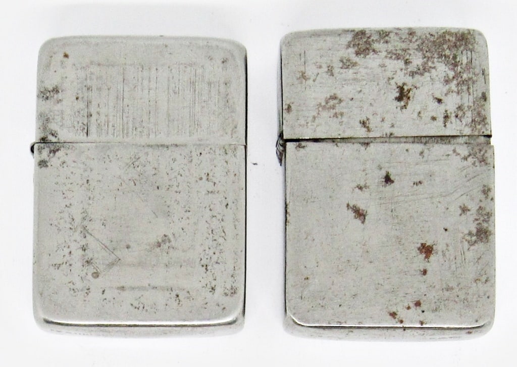 (2) 1940'S ANTIQUE BRUSHED CHROME ZIPPOS: ANTIQUE BRUSHED CHROME ZIPPO LIGHTERS; USED CONDITION