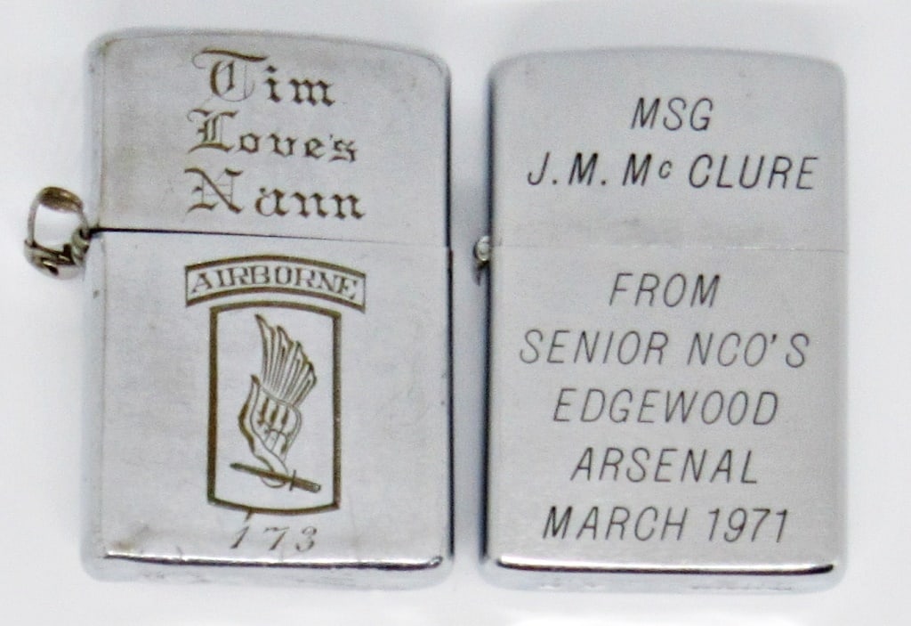 (2) 1968 CHROME ZIPPO LIGHTERS ENGRAVED: (2) 1968 CHROME ZIPPO LIGHTERS, BOTH ENGRAVED; 1 UNFIRED; 1 USED CONDITION
