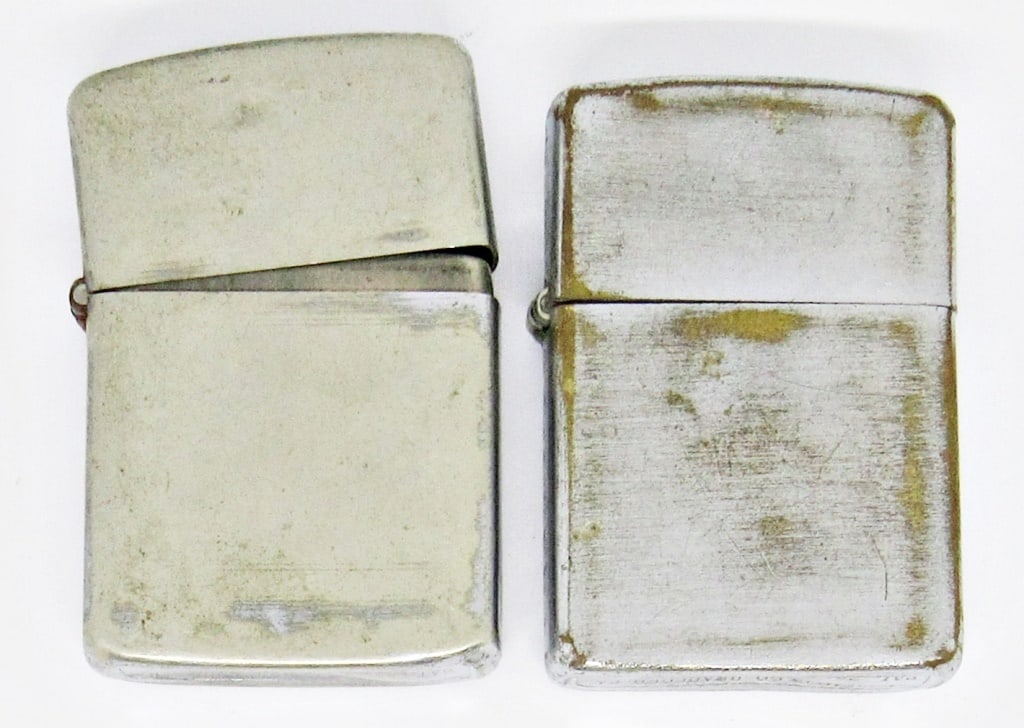 (2) ANTIQUE BRUSHED CHROME ZIPPOS: (2) ANTIQUE BRUSHED CHROME ZIPPO LIGHTERS; USED CONDITION