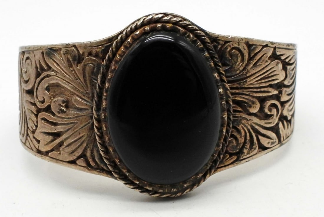 BLACK ONYX STERLING WIDE CUFF BRACELET (1 of 6)