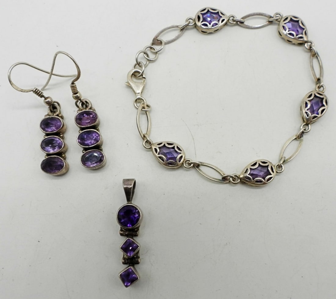 PURPLE AMETHYST & STERLING JEWELRY SET (1 of 6)