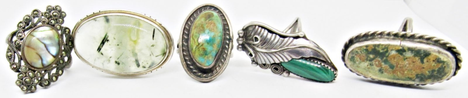 (5) VINTAGE STERLING RINGS NATURAL STONES (1 of 3)