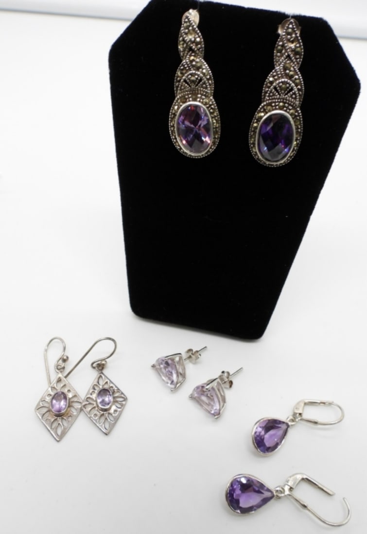 (4) PAIR PURPLE AMETHYST 925 EARRINGS (1 of 3)