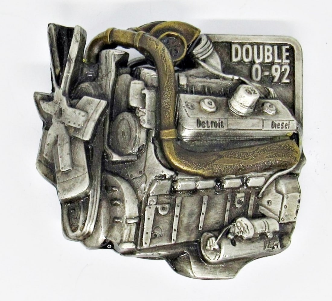 DETROIT DIESEL 8V-92T BELT BUCKLE: DETAILED, STAMPED WITH MAKER NAME MARKATRON, ALONG WITH TRADEMARK
