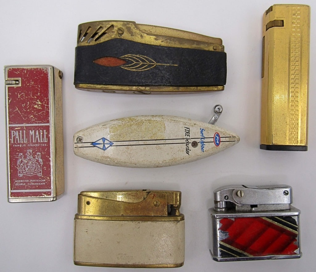 (6) VINTAGE LIGHTERS - SURF BOARD, PALL MALL: PLUS 4 OTHERS - PARTS / REPAIR - UNTESTED