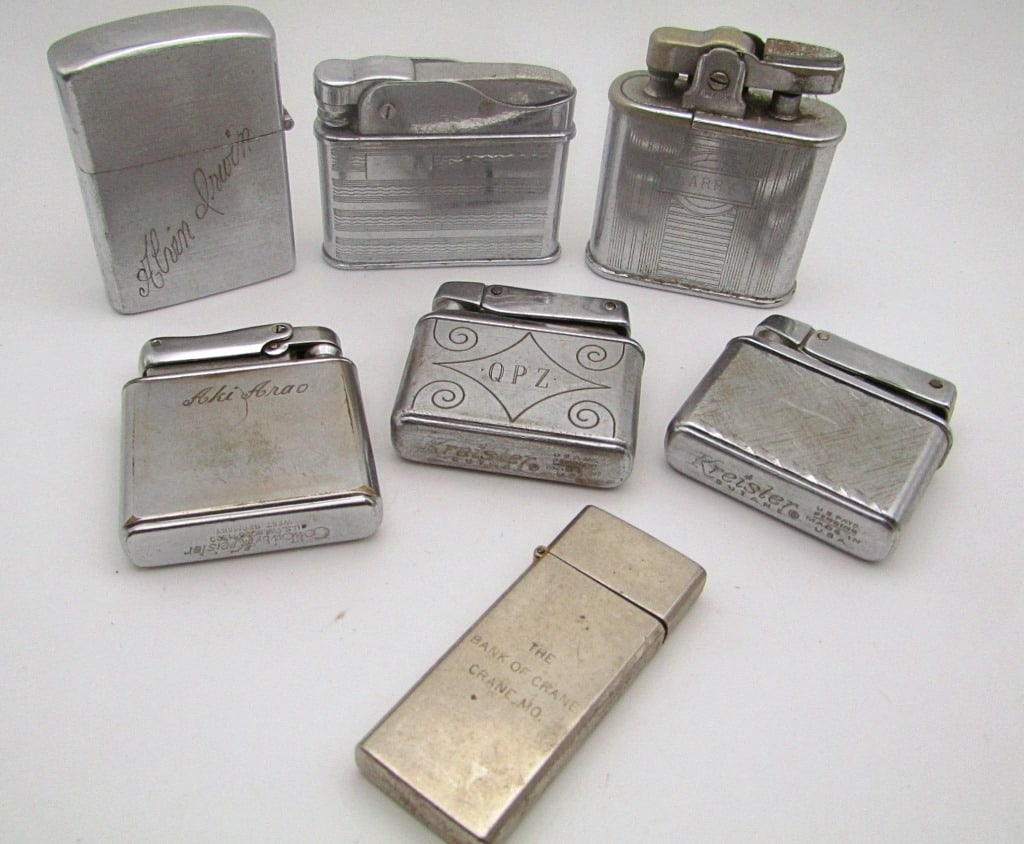 (7) ENGRAVED / ETECHED VINTAGE LIGHTERS: KREISLER, CALIBRI, RONSON, BARLOW & MORE - UNTESTED