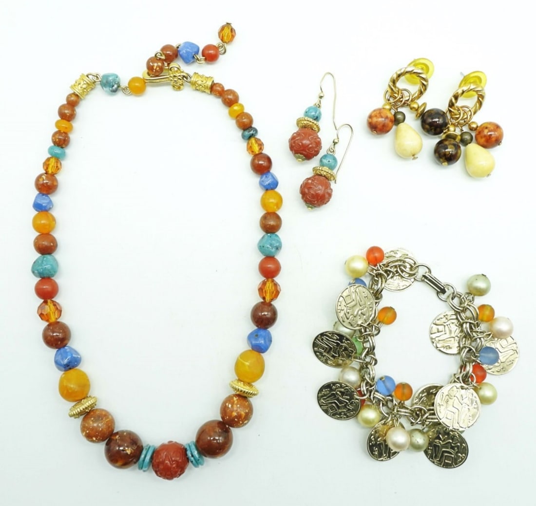 COLOR BEADED NECKLACES W/ EARRINGS, BRACELET SET (1 of 7)