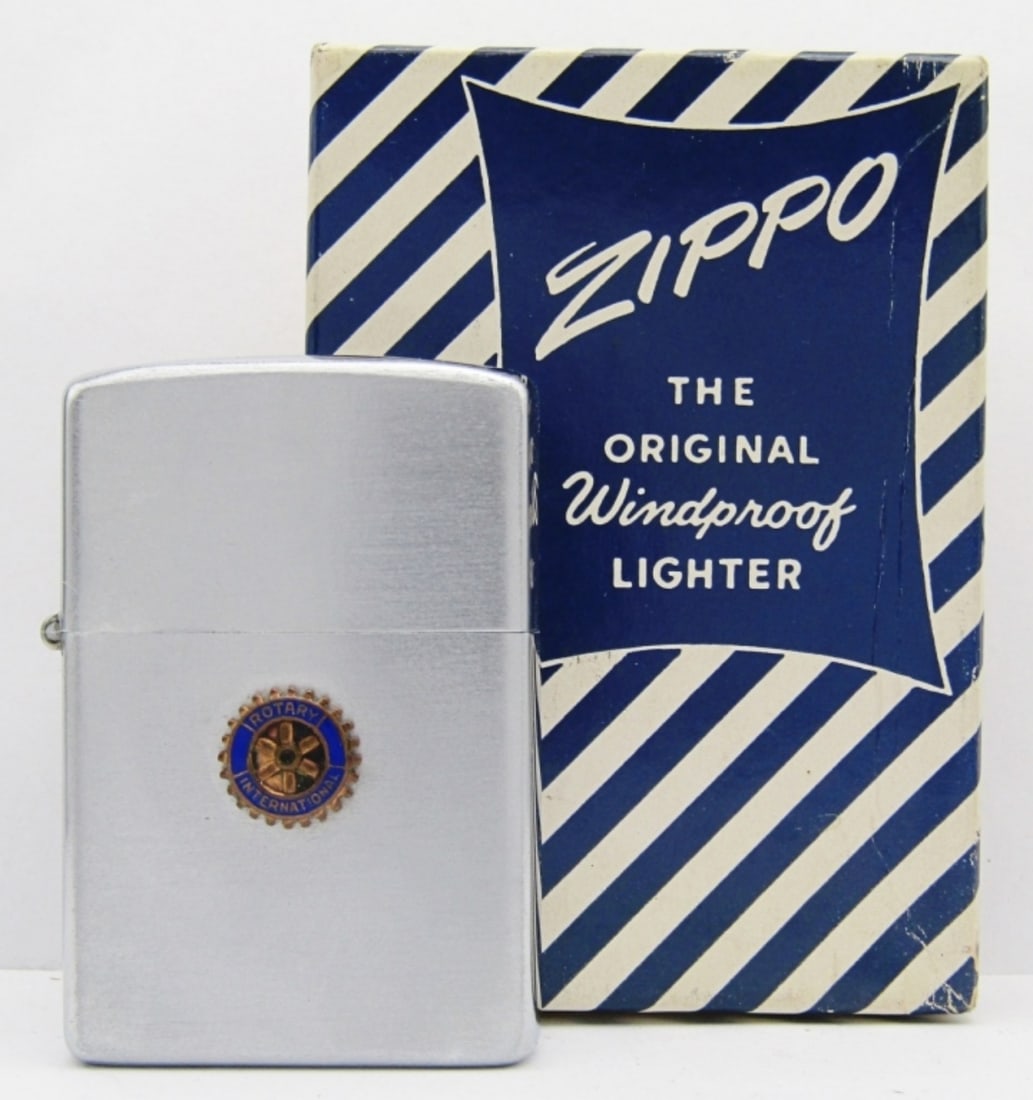 1950-1957 2517191 Pat. Pend. Zippo Lighter in Box: Rotary International Emblem, Unfired!
