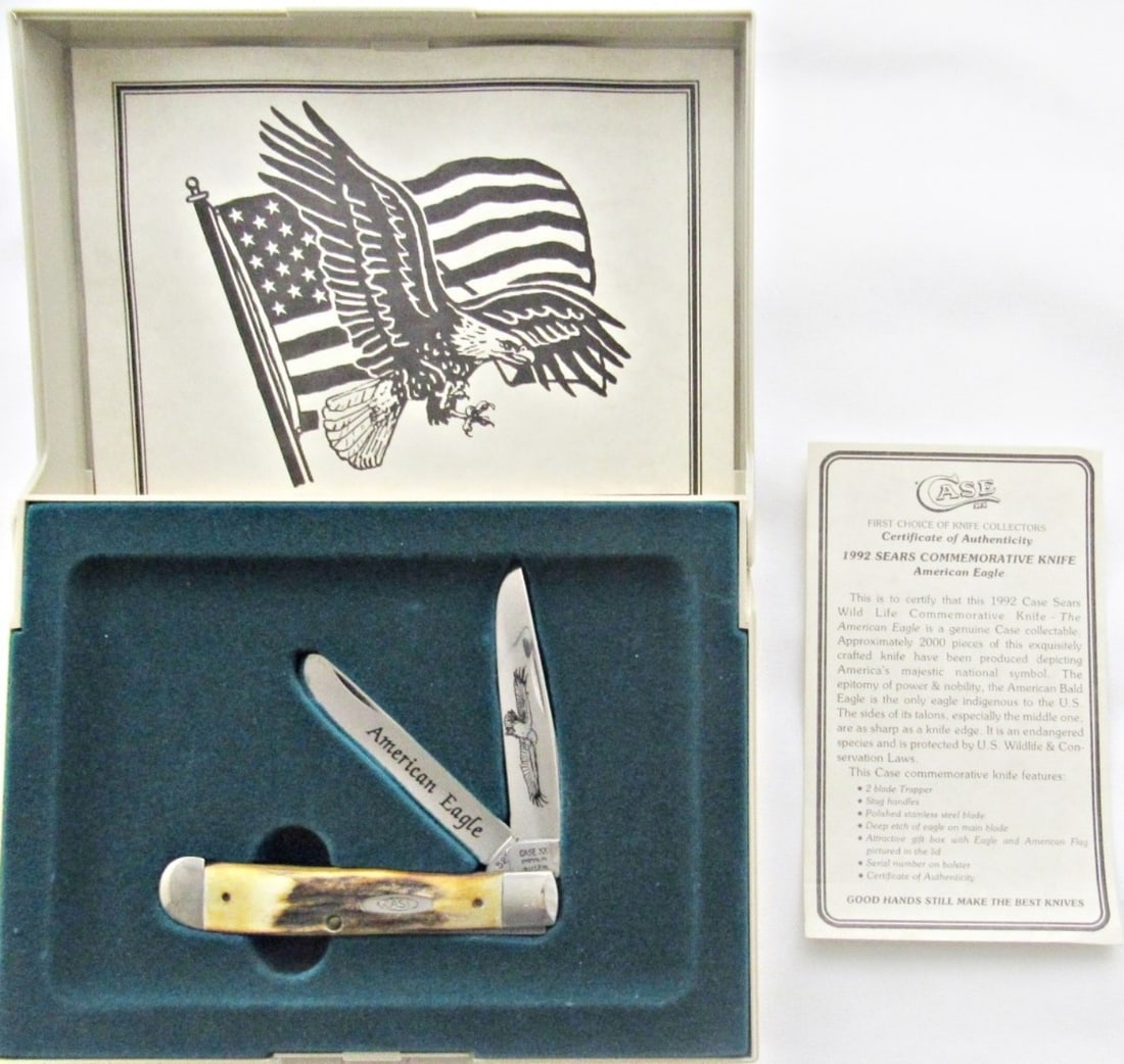 CASE XX 1992 SEARS AMERICAN EAGLE KNIFE: IN ORIGINAL BOX with COA