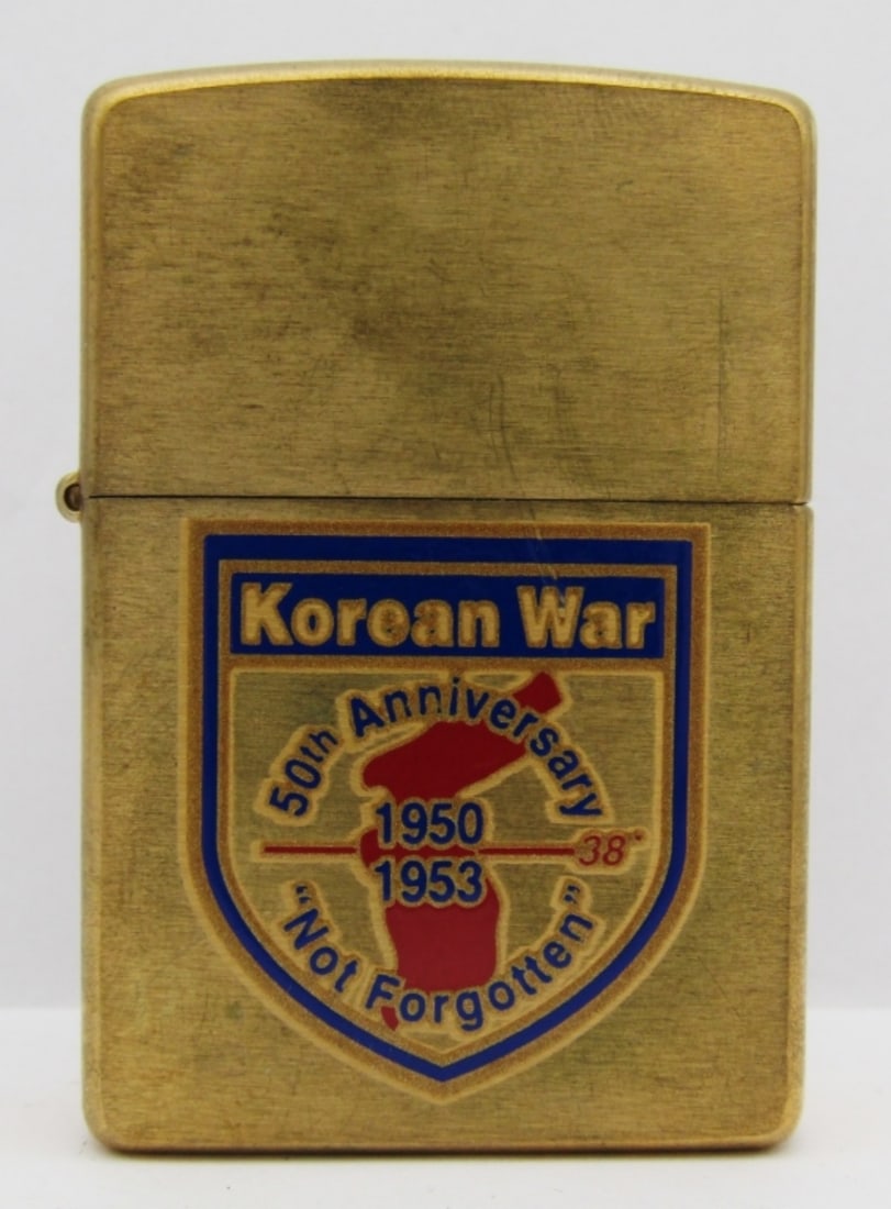 2001 Brass Korean War 50th Anniversary Zippo: "Not Forgotten" 1950-1953; Lightly Fired.