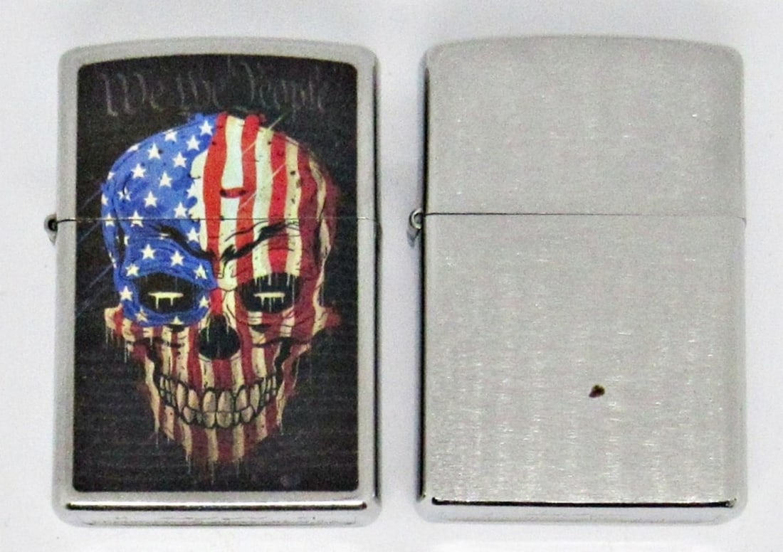 (2) CHROME ZIPPO LIGHTERS,  SKULL (1 of 4)