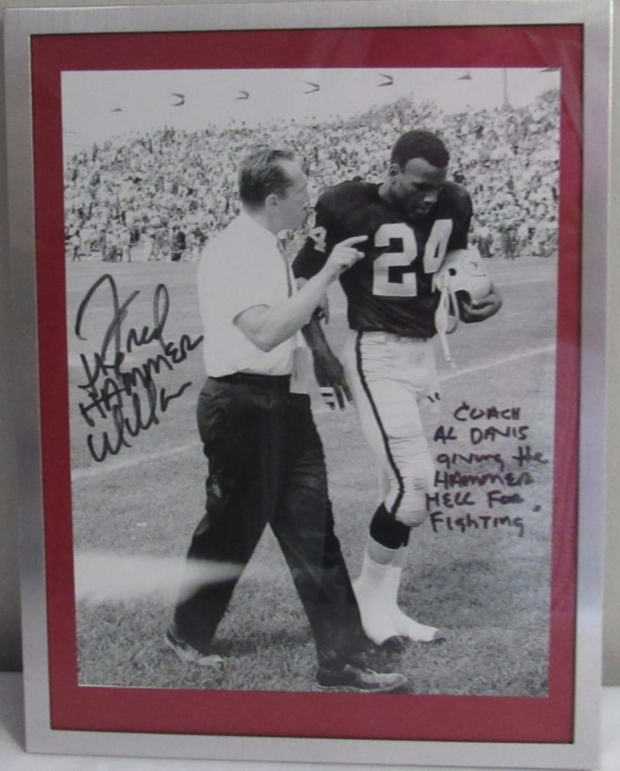 Fred "The Hammer" Williamson Autograph Photo: "Coach Al Davis giving The Hammer Hell for Fighting"; No COA
