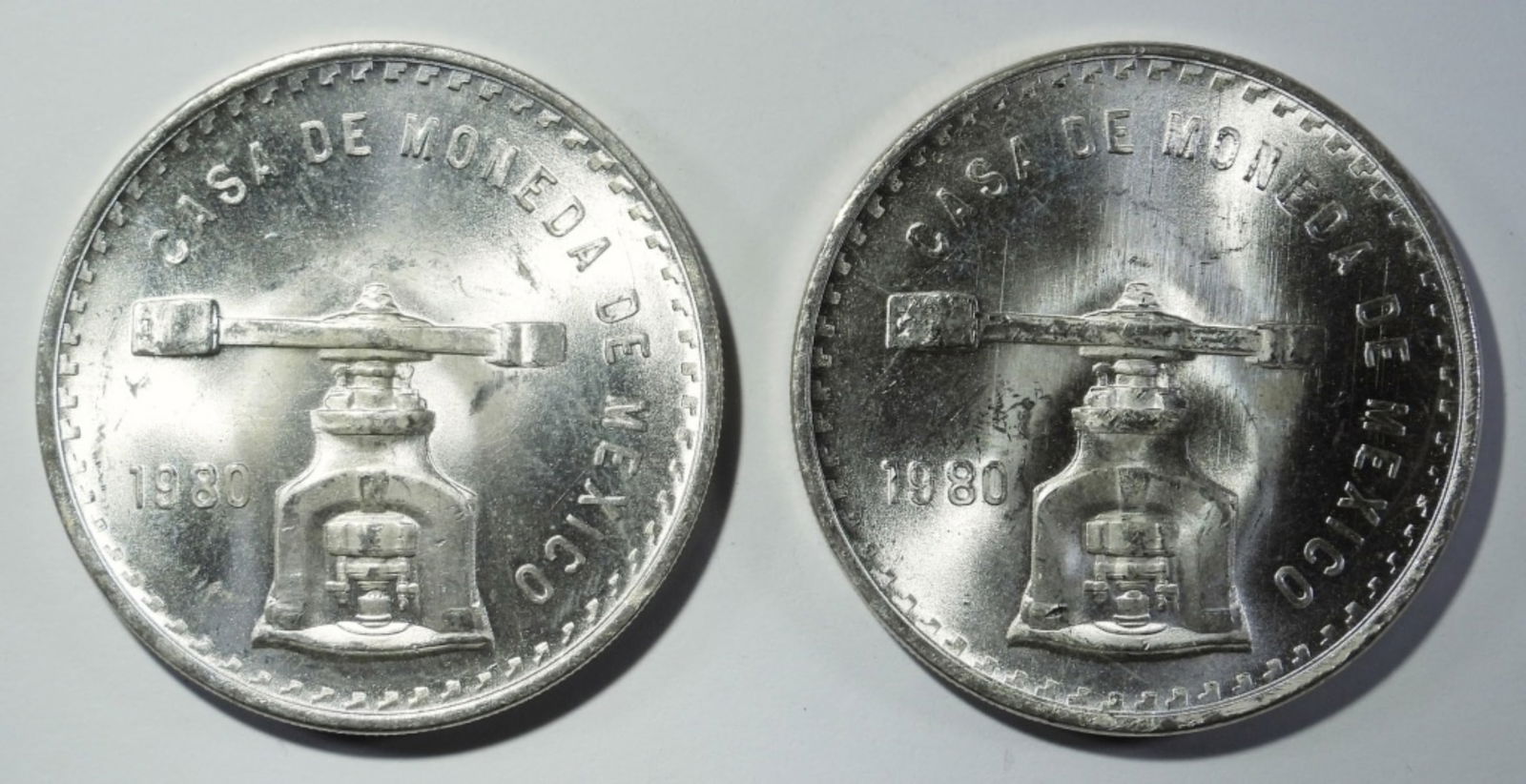 2- 1980 MEXICO UNA ONZA .925 SILVER COIN (1 of 2)