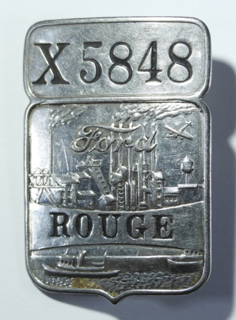 VINTAGE FORD ROUGE EMPLOYEE PLANT BADGE: DEARBORN, MI # X5848 MISSING PART OF PIN