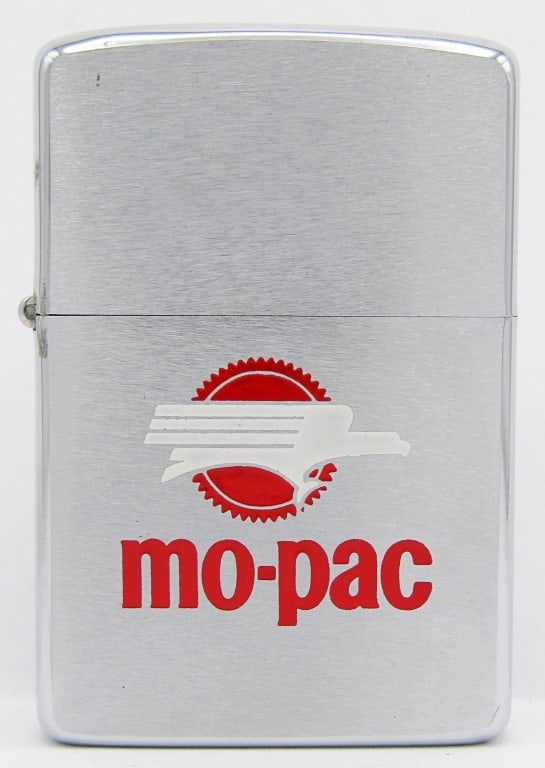 1975 Unfired Advertising Zippo "Mo-Pac": Missouri Pacific Railroad Advertising Zippo Lighter - Unfired.